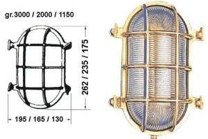 LAMPA OWALNA OLD MARINA Z OZDOBNĄ KRATKĄ OCHRONNĄ MOSIĄDZ S 3220360