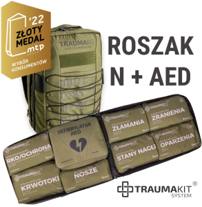 TRAUMA KIT Apteczka Modułowa ROSZAKN + Defibrylator AED - Plecak 8 (zielony)