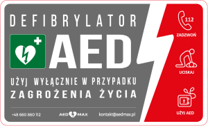 Tablica AED wewnętrzna do szafki / gabloty