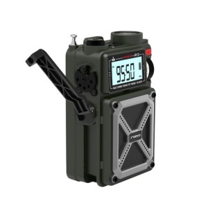 Radio przenośne awaryjne R12 z baterią, powerbankiem, korbką, USB, latarką LED i alarmem SOS