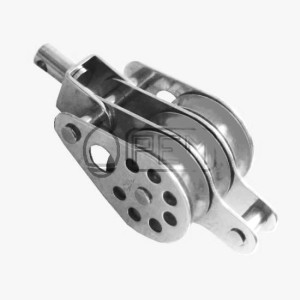 PEM 434M BLOK POTRÓJNY SZEREGOWY NIERDZEWNY A2 Z ROLKAMI MOSIĘŻNYMI KRĘTLIKIEM I ZACZEPEM BLOCZEK